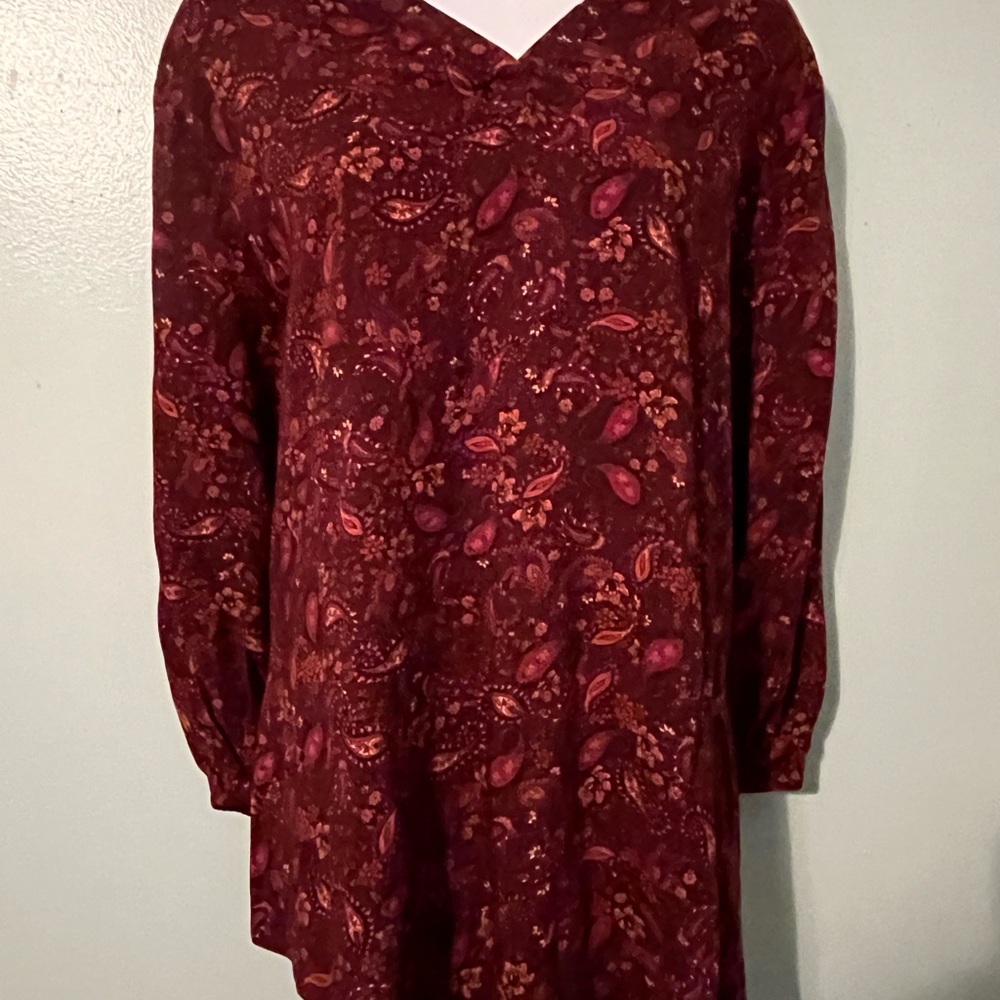 Croft & Barrow Blouse‎ V Neck Size XL Burgundy Paisley Print - Picture 4 of 11
